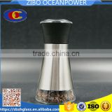 Clear Glass spice grinder/pepper mill with stainless steel coat plastic lid