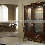Luxury Solid Wood Wooden and Golden Color Three Door Wine Cabinet/Living Room Classic Display Cabinet(MOQ=1 SET) thumbnail-1