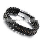 Custom Handmade Bracelet for Men Braided Black Leather Flat Bracelet thumbnail-1