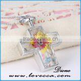Real Flower Glass Jewelry Flower Design Jewelry Dried Flower Cross Necklace thumbnail-1