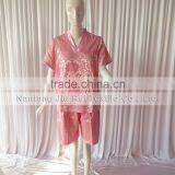 Pink/Rich Floral Pattern Sweat Steaming Clothes V-Neck Jacquard Family Pajama Set Short Sleeve Women Pajamas thumbnail-3