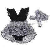 Wholesale Lace Fultter Sleeve Baby Girl Pom Pom Romper Leopard Print Childrens Dresses thumbnail-4