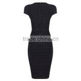 Europe New Sexy V-Neck Midriff Cutout Cap Sleeve Knee Length All Black Feminine Sheath Bandage Dress Plus Size H935 thumbnail-4