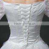 MGOO Elegant Old Castle Long Tail Wedding Dress Lao White Embroidery Off Shoulder 3/4 Long Sleeves Dress thumbnail-5