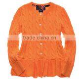 Latest Children Girls Cable Knit Ruffle Buttom Down Long Cardigan Sweater thumbnail-2