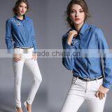 Zm50273b 2017 New Product Lady Garment Fashion Lapel Long Sleeve Embroidery Jean Women Blouse thumbnail-2