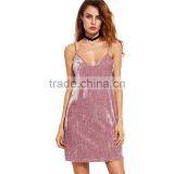 Summer Sexy Club Dresses New Arrival Spaghetti Strap Dress Sexy Bodycon Dress Clubwear Pink Velvet Slip Dress thumbnail-1