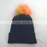 Myfur Rainbow Color Real Fur Pompom Woolen Knit Beanie Hat Wholesale thumbnail-5