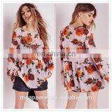 New Style Women Oversized Pink Floral Printed Sexy Chiffon Blouse thumbnail-1
