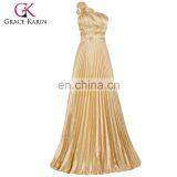 Grace Karin Long Gold Evening Dresses Special Occasion Women Pleat Satin Evening Gowns One Shoulder Prom Party Dress CL6033 thumbnail-1