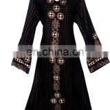 Women's Black Colour Net With Printed Satin Silk Diamond Stone Work Fully Stitched Burkha / Stylish Islamic Wear Abhaya thumbnail-2