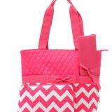 Pink chevron diaper bag with tote handle from China factory