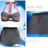 High Waist Plaid Two Piece Swimwear Halter Plus Size Sexy Bikini for Women thumbnail-2