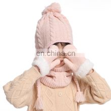 Winter Hat Scarf Gloves Set Girl Boy Earflap Beanie Fleece Warm Kids Autumn Skiing Accessory Outdoor Thermal For Toddler Baby