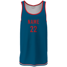 blue and red custom sublimated basketball jersey