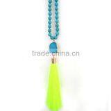 NE2266 Fashion knotted turquoise beads long necklace with yellow tassel and druzy