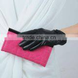 wholesale women's fashional lambskin leather gloves lined wool curve cuff with ruffle trim