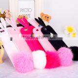 Soft TPU Genuiue Rabbit Colorfull Fluffy Fur Tail Ball Phone Case Lxuxry Phone Case for Iphone and for Samsung thumbnail-6