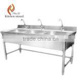 Triple Bowls Commercial Stainless Steel Kitchen Sink Cabinet With Backsplash and Faucets for Laundry Food Dish thumbnail-1