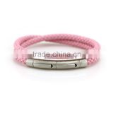 promotional double wraps pink stainless steel leather bracelets for women