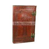 Celtic Embossed Leather Cover With Beautifully Two C Lock Chestnut Brown thumbnail-1