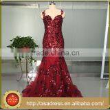 ASAE01 Sequin Appliqued Shining Sheer Back Evening Dress Bling Real Photo Evening Gown