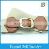 Ladies Fashion Beige PU Leather Elastic Waistband with Pin Buckle