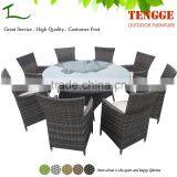 Taupe Color 9 Piece Wicker Dining Sets Patio Round Dining Set thumbnail-1