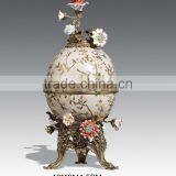 Elegant Porcelain Jar Vase With Brass Base, Blue & White Design Ceramic Egg Shaped Vase, Home Decor Imitate Bird Flowr Pot thumbnail-4