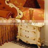 French Graceful Wood Carving Bedroom Set, Luxury Home Gilt Bedroom Furniture, Fancy White Hand Painted Super King Size Bed thumbnail-2
