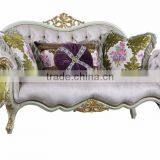 Elegant Purple & Green ButtonTufted Cuddle Sofa, Wood Carved Furniture Living Room Sofa, Retro Style Chesterfield Sofa Set thumbnail-2