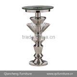 Stainless Steel Modern High Glass Top Round Bar Table BT07 thumbnail-2