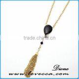 Tassel Teardrop Gemstone Gold Druzy Pendant Necklace thumbnail-3