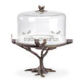 bird design metal & glass antique cake stand