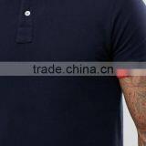 Short Sleeve Button Placket Collar Cuff Red Tip Design Men's 100% Cotton Breathable Pique 200g Casual Slim Navy Polo Shirt thumbnail-3