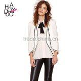 HAODUOYI Women New Unique Design White Cloak Style White Tie Front Color Block Cape thumbnail-1