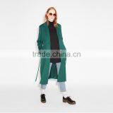 HAODUOYI Women Lightweight Solid Green Elegant Slim Outwears Single Breasted Tie Waist Trench Coat thumbnail-2