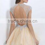 Sexy Ivory Knee Length Backless Halter Beaded Maternity Bridesmaid Dress thumbnail-2
