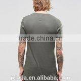 Men Soft High Quality Longline Curved Hem Crew Neck Plain Tight Slim Fit Muscle T-shirt OEM thumbnail-2