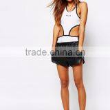 MGOO Women Cut Out Waist Bodysuit Plain White One Piece Sport Playsuit Custom Logo Design Racer Back Bodysuit thumbnail-2