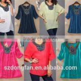 PLUS SIZE Women Cotton Short Sleeve Embroidery Loose Tee Shirt Casual Blouse Top thumbnail-1