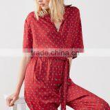 Vintage Touch Wrap Over Half Sleeve Printed Peasant Jumpsuit for Lady thumbnail-4
