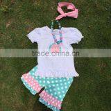 Hot Sell Girls Clothing Sets Kids Clothes Suit Children Short Sleeve Ruffle Boutique Set With Matching Necklace and Headband thumbnail-1