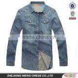 2016 New Double Pockets Slim Fit Stone Washed Denim Shirt for Man thumbnail-1