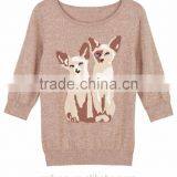 Fancy Cotton Knitted With Cat Pattern Sweater Designs For Girls thumbnail-1