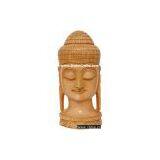 Handmade Wood Sculpture Buddha Head Figurine Indian Art thumbnail-1