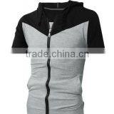 Wholesale Cheap Price Unisex Short Sleeve Full Zip up Two Tone Hoodie With Customized Logo thumbnail-1