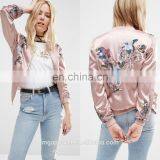 2016 Fashion Women Embroidered Satin Bomber Jacket Wholesale thumbnail-1