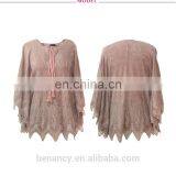 Romantic Pink Knitted Poncho Design Lace Stitching Irregular Bottom Cape Top