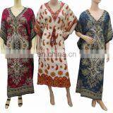 caftan Night wear polyester maxi poncho colorful design Women Long Kaftan Hippie Boho Dress Kimono Satiny Silky Look Plus Size